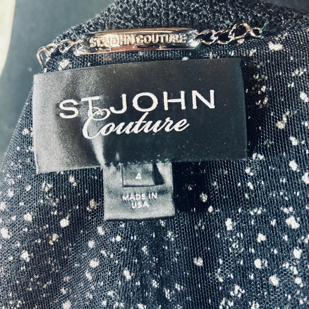 St John Couture - Black and White Textured Blazer with Stripes - Picture 9 of 10
